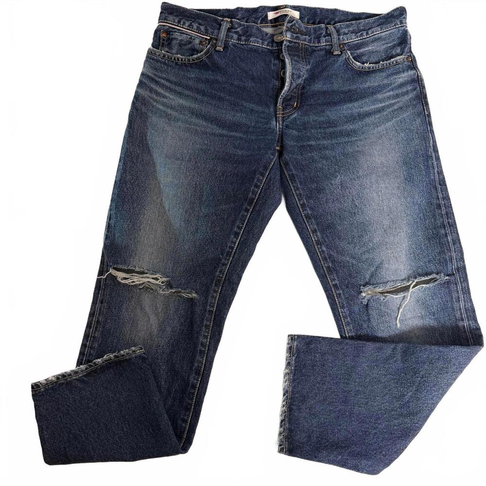 MOUSSY VINTAGE Jeans Wms Sz 28‎ Button Fly, Distressed Mid rise Luxury Japanese